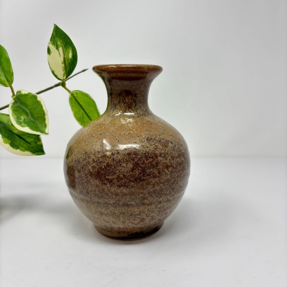 VINTAGE Signed Studio Pottery Glazed Midcentury Stoneware Vase - Picture 2 of 7